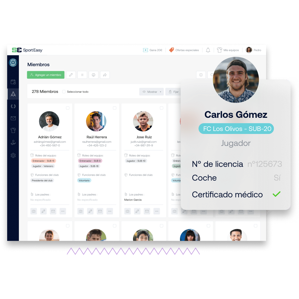 Imagen de la base de datos de un Club en SportEasy